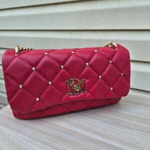 Badgley Mischka Red Quilted Studded Crossbody Bag - NWOT - Gold Chain Strap
